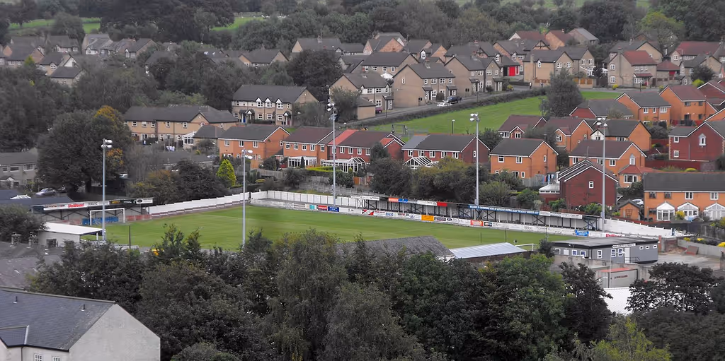 A view of the home ground of Clitheroe FC in 2009 as seen from Clitheroe Castle