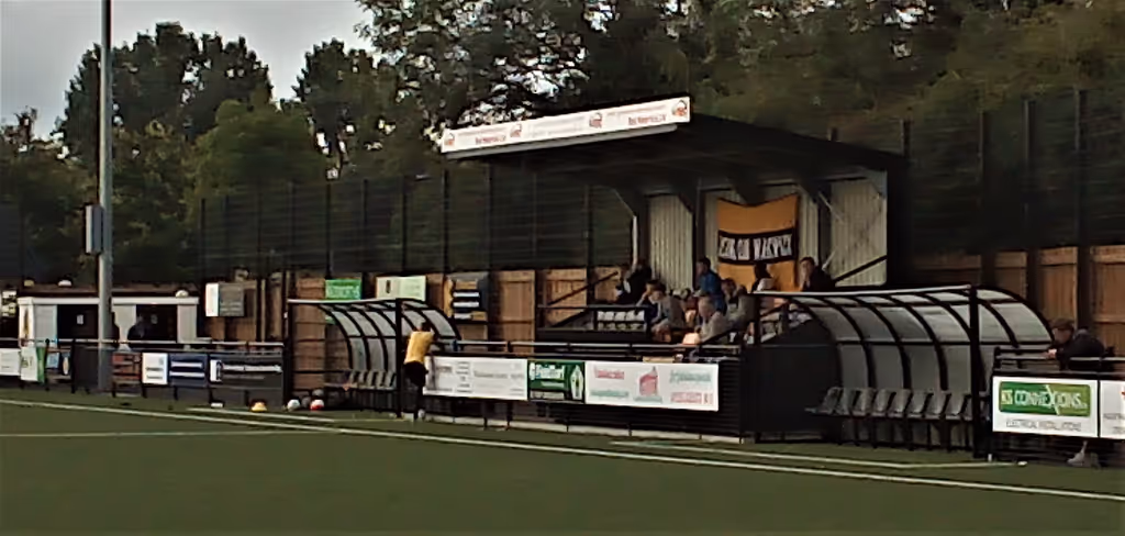 A photo of a stand built at Racing Club Warwick FC in 2019 taken in 2021