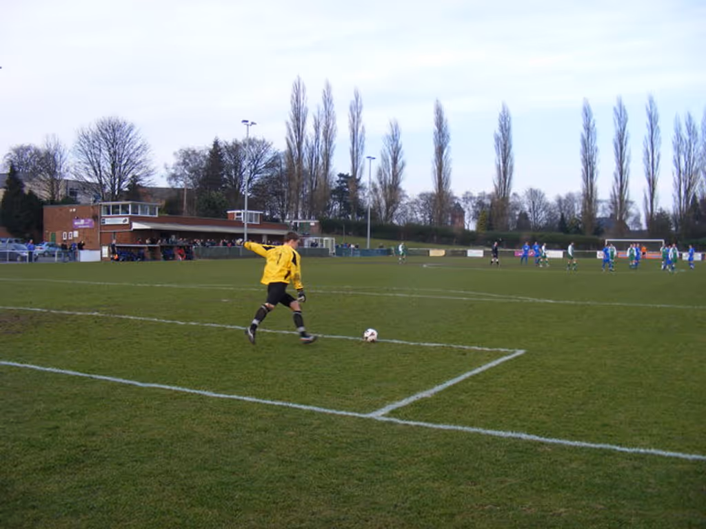 The Oval The pitch and clubhouse of Bedworth United, The Greenbacks, seen here going down 4-0 to visitors Bury Town.